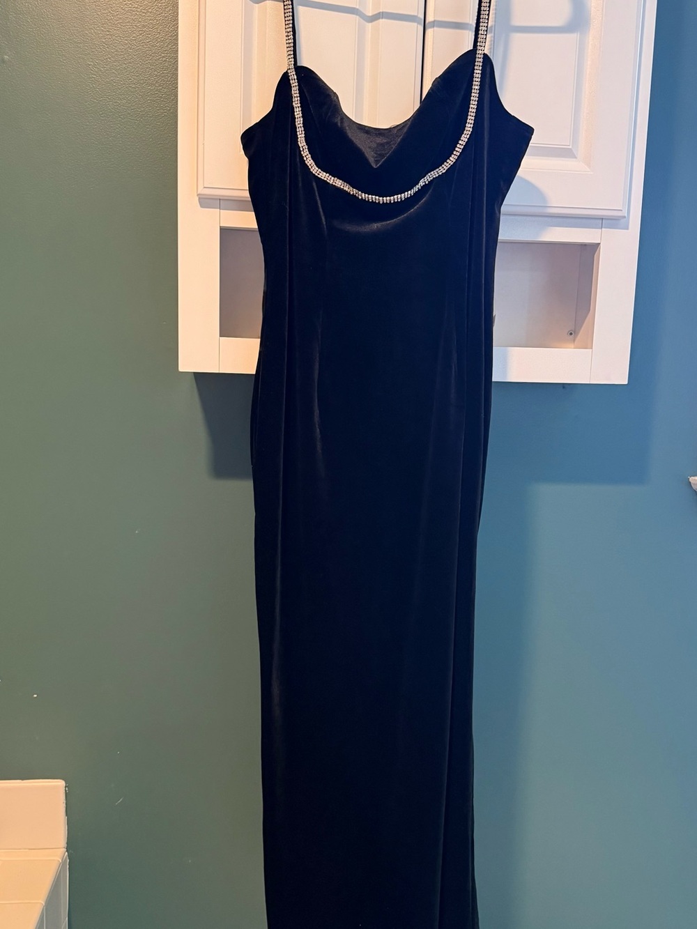 Lulu's Black Velvet Maxi Dress with Rhinestone Straps